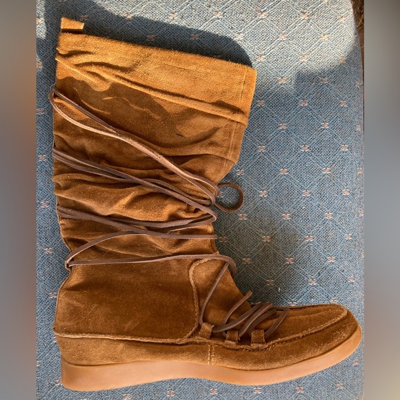 Michael Kors Moccasin Style Calf High Boots Shoes Brown Suede Womens 8 - Picture 11 of 14